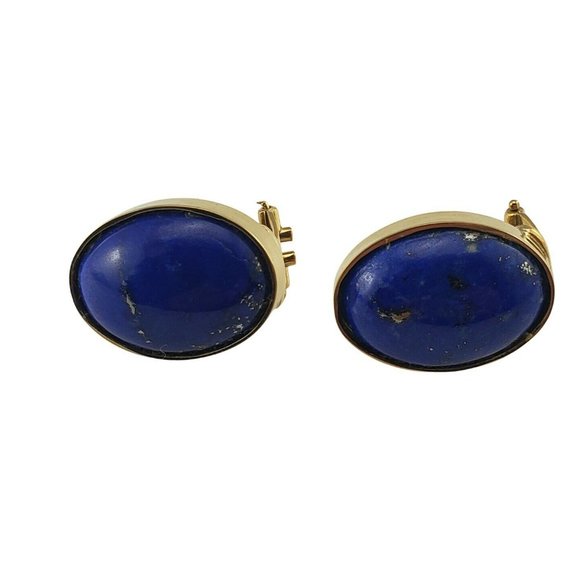 Vintage 18 Karat Yellow Gold Lapis Lazuli Earrings #9902 - Picture 1 of 7